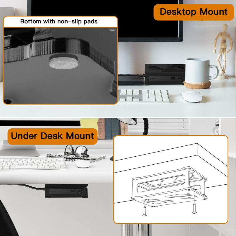 Docking Station Mounting Stand for Microsoft Surface Dock 1, Dock 2, Wall Mount and Under Desk Mount Acrylic Holder Compatible with Microsoft Surface Dock (Pd9-00003) - Black Holder Only