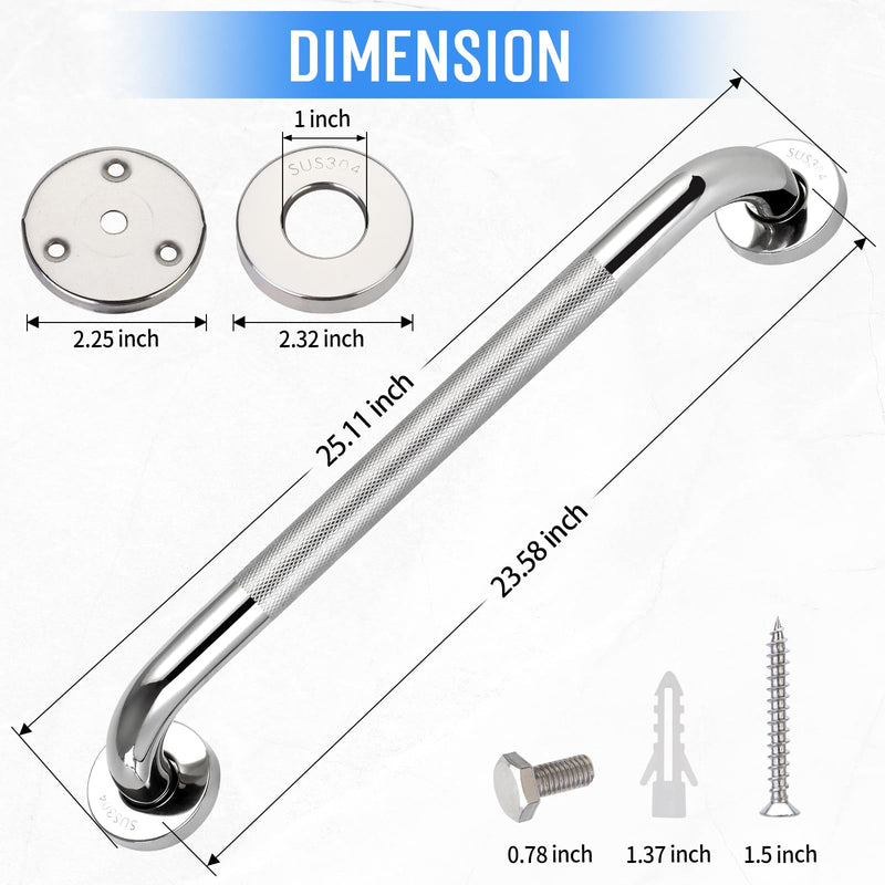 2 PCS Shower Grab Bars for Seniors, 24 Inch Anti Slip Shower Handle, Stainless Steel Bathroom Balance Bar, Safety Hand Rail Support, Assist Bath Handrails for Handicap, Elderly, Pregnant 2 PCS-24IN
