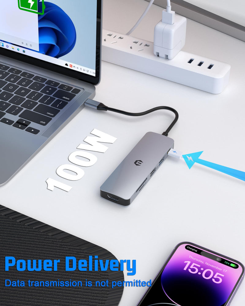 Tiergrade USB C Hub, 6 in 1 Multiport Adapter with 4K HDMI, 100W PD Charging, 2 USB-A Ports, SD & MicroSD Card Reader, Compatible with USB-C Laptops