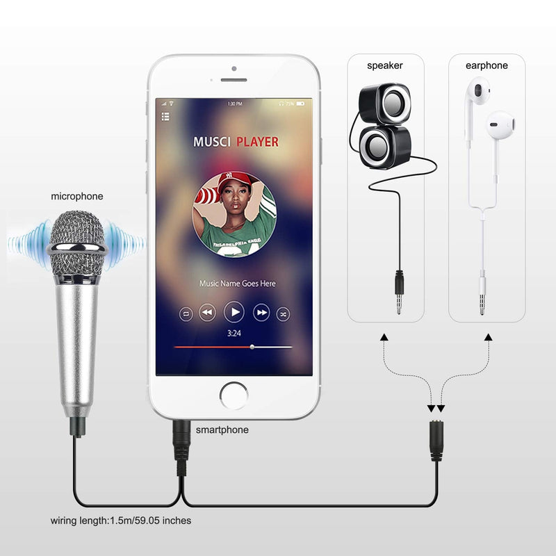 Uniwit Mini Portable Vocal/Instrument Microphone for Mobile Phone Laptop Notebook Apple iPhone Sumsung Android with Holder Clip - Silver