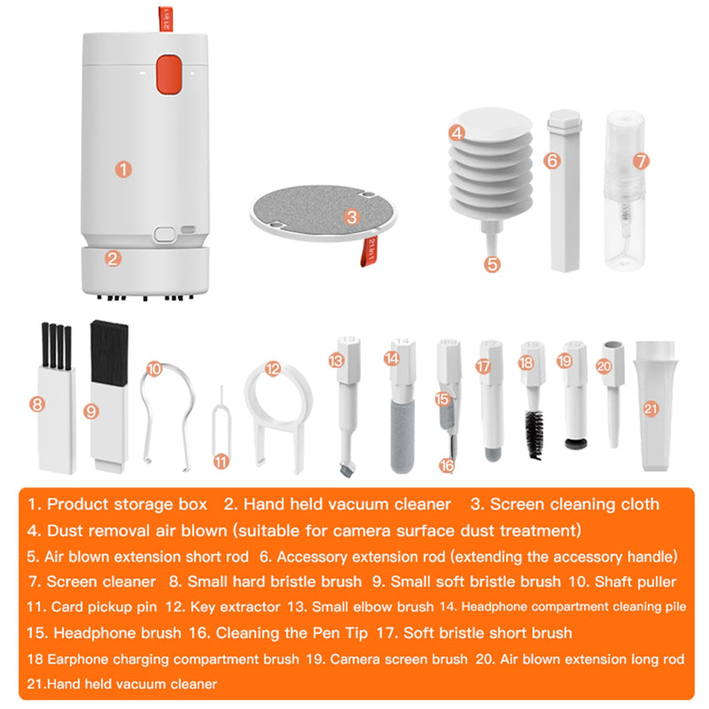 Keyboard Cleaning Kit Laptop Cleaner, 21-in-1 Computer Screen Cleaning Kit, Desktop Vacuum Cleaner, Cleaning Brush Tool for MacBook iPad, iPhone Pro, Earbuds, TV Camera Monitor Upgrade White