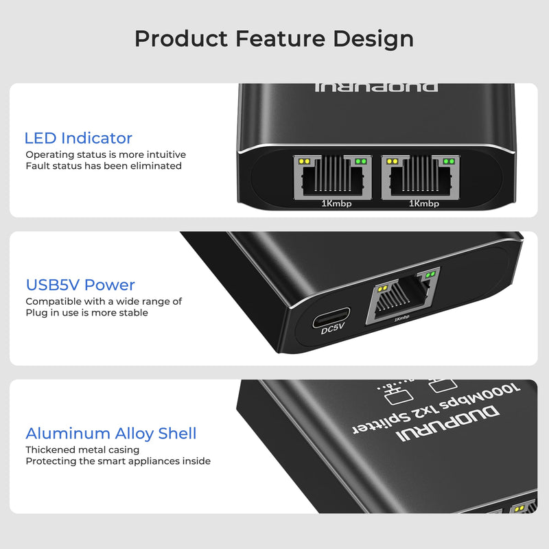 Ethernet Splitter 1 to 2,1000Mbps High Speed Network Splitter,LAN Splitter 2 Port with Ethernet cable, for Cat 5/5e/6/7/8 Cable [2 Devices Simultaneous Networking] (1 to 2 with Network cable)