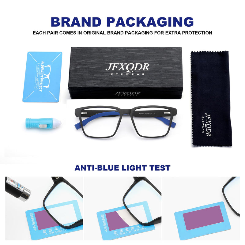 Men's Blue Light Blocking Glasses, Fake Nerd Square Frame Computer Gaming Screen Eyeglasses Anti Glare & UV RF6207 Black & Blue