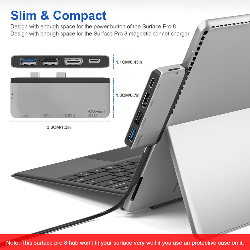 Surface Pro 8 Hub Docking Station with 4K HDMI, USB-C Thunerbolt 4 (Display+Data+PD Charging), USB 3.0, USB 2.0, TF Card Slot, Triple Display (Surface Pro 8+HDMI+USB C) for Microsoft Surface Pro 8 For Surface Pro 8
