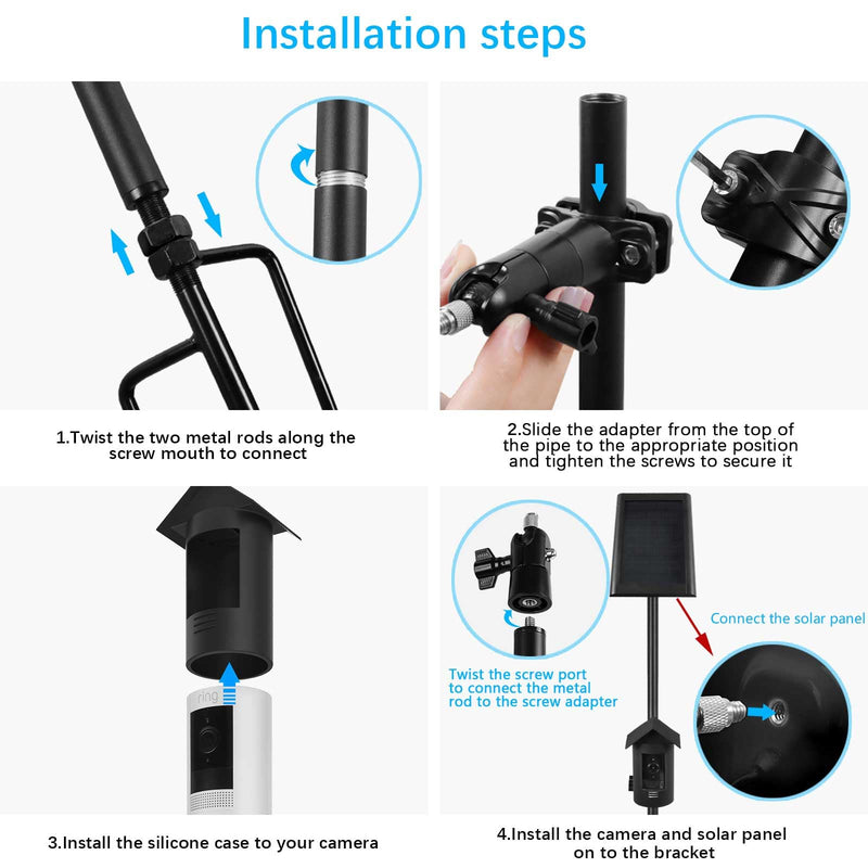 31.49-47.24inch Ground Stake Mount and Weatherproof Silicone Cover Skin Compatible with Stick Up Cam Battery Camera and Solar Panel Ground Stake Mounting Bracket (Black)