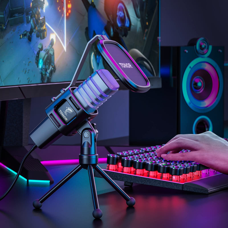 TONOR RGB USB Microphone, Cardioid Condenser Computer PC Mic with Tripod Stand, Pop Filter, Shock Mount for Gaming, Streaming, Podcasting, YouTube, Twitch, Compatible with Laptop Desktop,TC30 with RGB TC30S