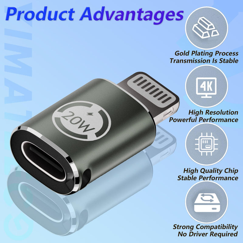 USB C to Lightning Adapter 20W PD Fast Charging Data Transfer, [2 Pack] USB C Female to Lightning Male Adapter Supports for iPhone 14/13/12/11/XS/XR, iPad/iPod/AirPods, Not for OTG(Dark Green, 2Pcs) 2 Pack USB C Female to Lightning Male- Dark Green