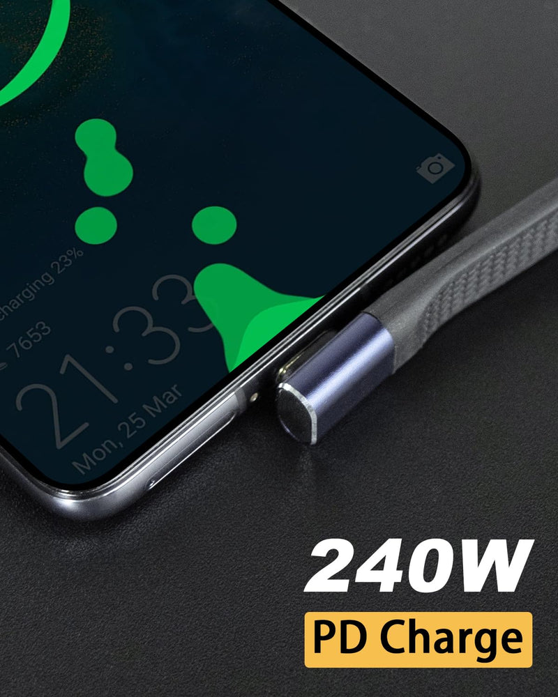 Poyiccot Short USB C to USB C Cable 5inch, 90 Degree Right Angle Type C Cable 240W, Thunderbolt 4 USB 4.0 PD 3.1 Type C Cable for iPhone 15/14, MacBook, Galaxy S23, External SSD, Docking Station Middle Angle