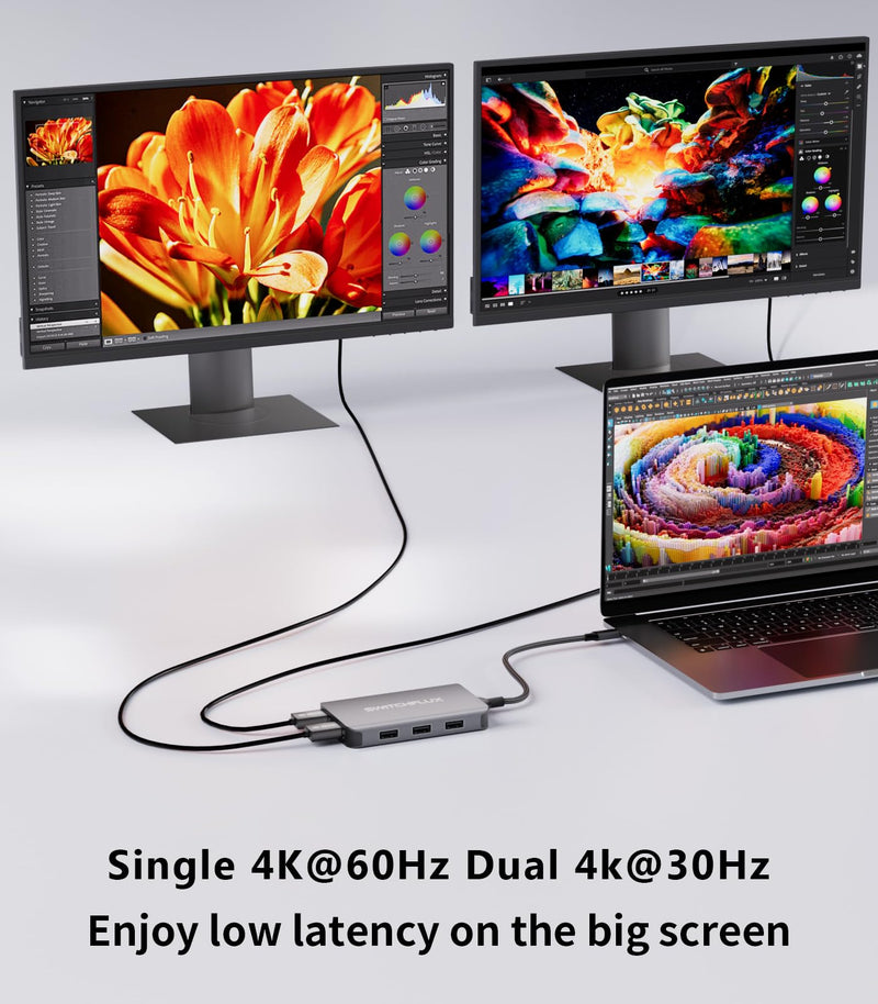 USB C Docking Station Dual Monitors Adapter,6 in 1 USB C Hub for Dual 4K HDMI Display,USB C Hub with 2×HDMI,3×USB Port,100WPD Compatible for MacBook Air/Pro,Dell XPS,and More