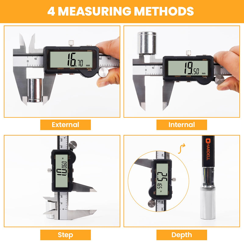 HARDELL Digital Caliper 6 Inch, Rechargeable Calipers with One-Key Reset Setting, Inch/mm/Fraction Conversion, Large LCD Screen Auto-Off, Measuring Tool for DIY, 3D Printing, Jewelry Woodworking Hobby Sliver