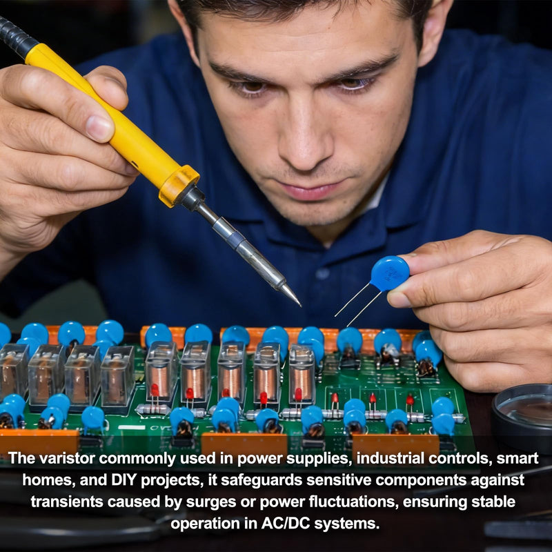 QUARKZMAN 12-piece Varistors 10D681K AC420V DC560V Round Varistor Blue | 10.5mm Diameter Radial Lead Disc Varistor, for Resistive Power Supply Industrial Plants
