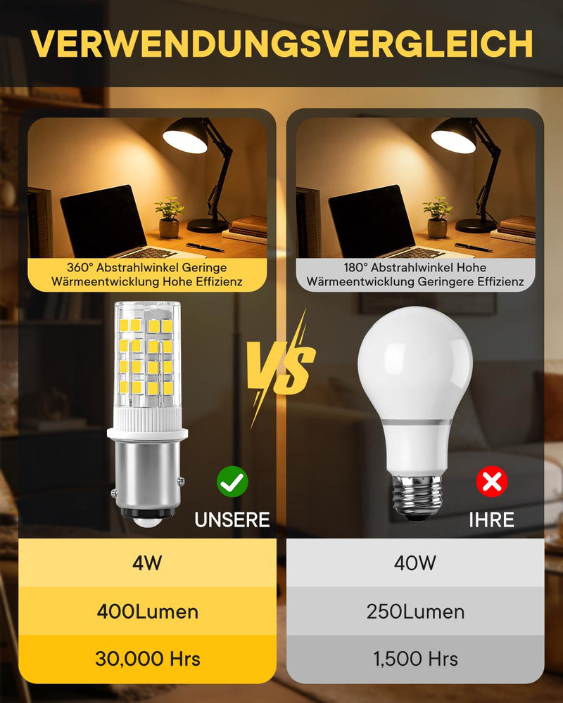 180°Bayonet Double Contact LED Lamp Height Offset Pins BA-Y15D- 4W (40W Equivalent) 400LM CRI85 - Life for Living Room, Kitchen & Garden, AC12V-DC12-24V (Cool White 6000K, Pack of 2) Cool White 6000k 2-pack
