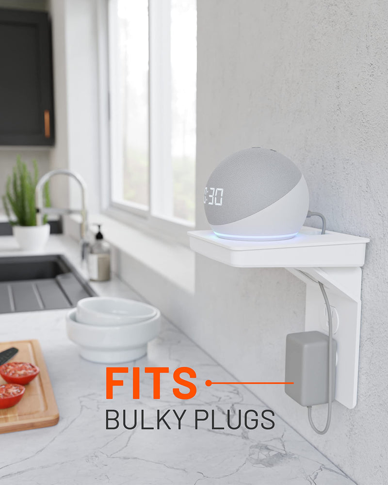 ECHOGEAR Outlet Shelf for Decora/GFCI Outlets - Next-Gen Design with Built-In Cord Storage & Room for Bulky Plugs - Quick Install with Included Hardware Decora/GFCI Outlet