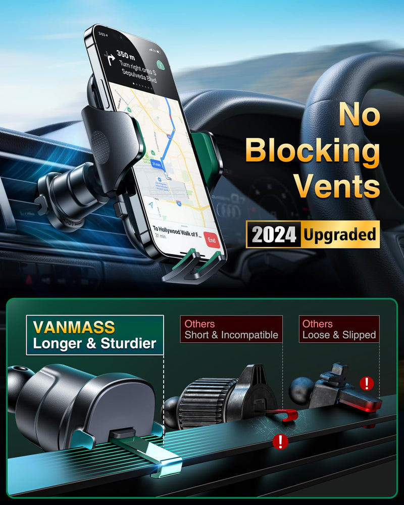 VANMASS [True Military-Grade] Car Phone Holder [Strongest Suction & Clip] Cell Phone Mount for Dashboard Windshield Vent Truck Accessories Cradle Dash Stand for iPhone 15 14 13 12 Android,Green Green
