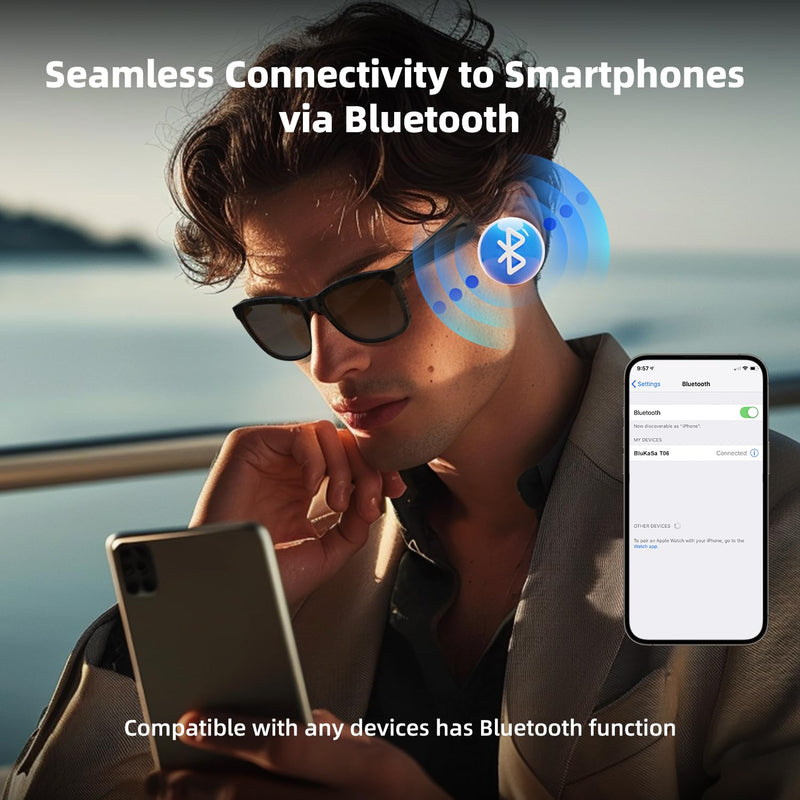 Smart Glasses | Bluetooth Glasses | 34g Ultra-Light Frame for Outdoor | Unisex Polarized UV400 Lenses | Hands-Free Calls, Music & Voice Control | 8-10H Battery USB-C Charging Matt Black