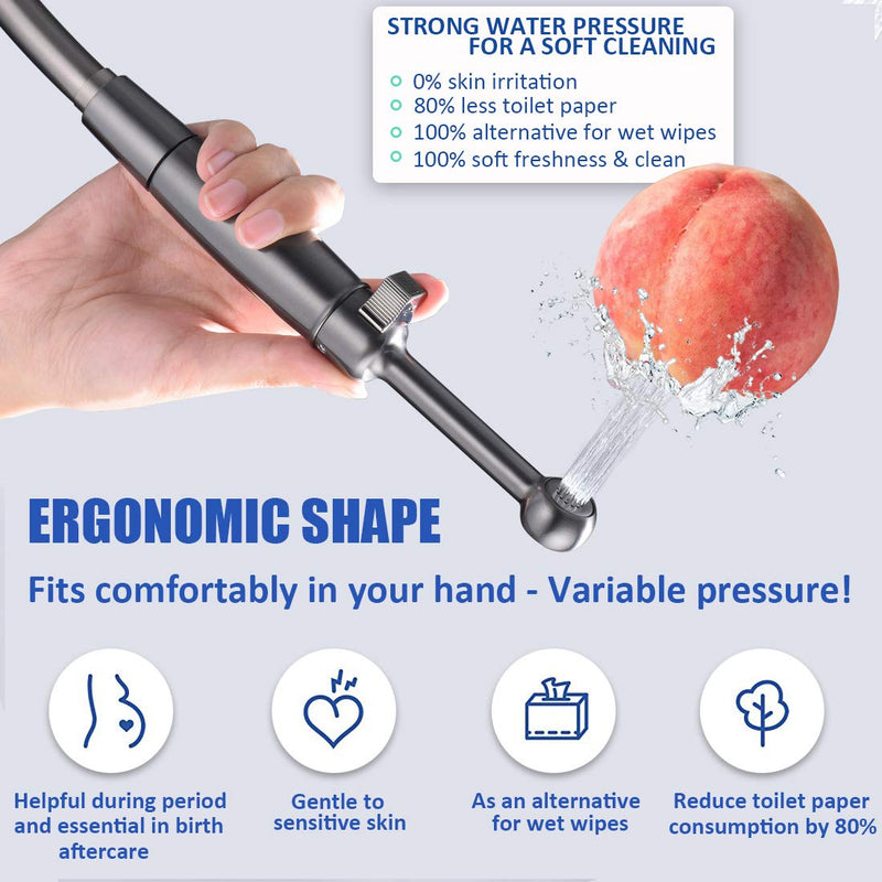 SonTiy Handheld Bidet Toilet Sprayer Gunmetal, Cloth Diaper Sprayer Bathroom Hand Held Jet Spray Bidet Attachment for Toilet with Adjustable Pressure Control, Solid Brass, 7.2" Bidet Wand ‎Black Stainless