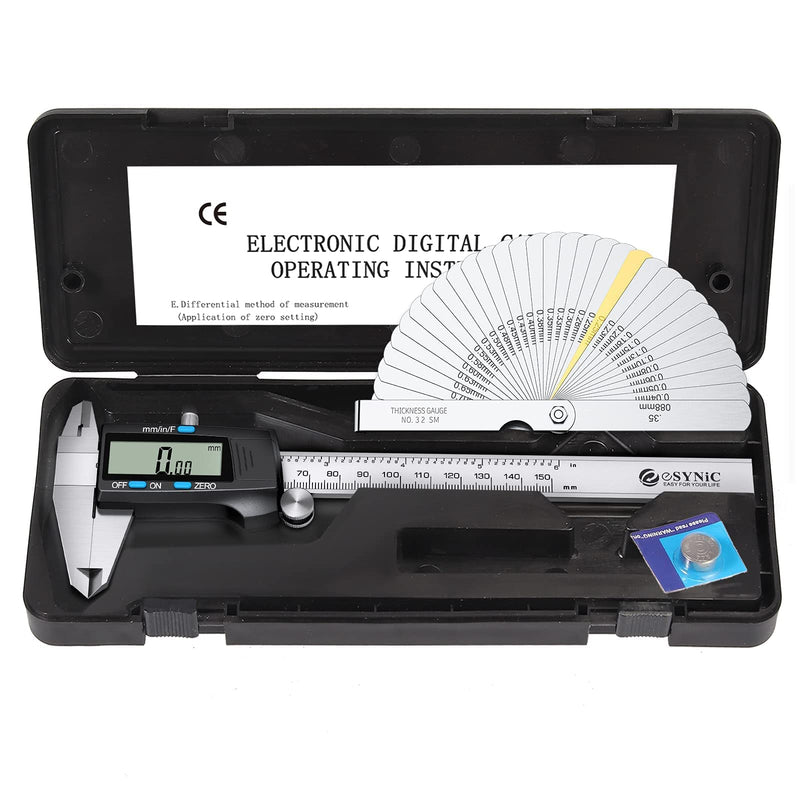 eSynic Digital Caliper 150mm/6 Inch Stainless Steel Caliper Electronic Caliper Inch/Metric/Fraction Conversion for Distances Diameter, Depth, Inner Diameter, Outer Diameter, Black... Model A-Black