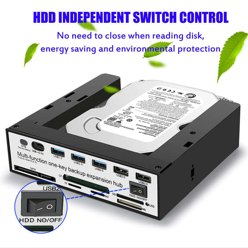 Tool-Free USB 3.0 to 2.5" & 3.5" SATA External Hard Disk Drive Lay-Flat Docking Station HDD, Support One-Key Backup Function, Docking Station with SD/CF/MS/XD/TF/M2 Reader - Black