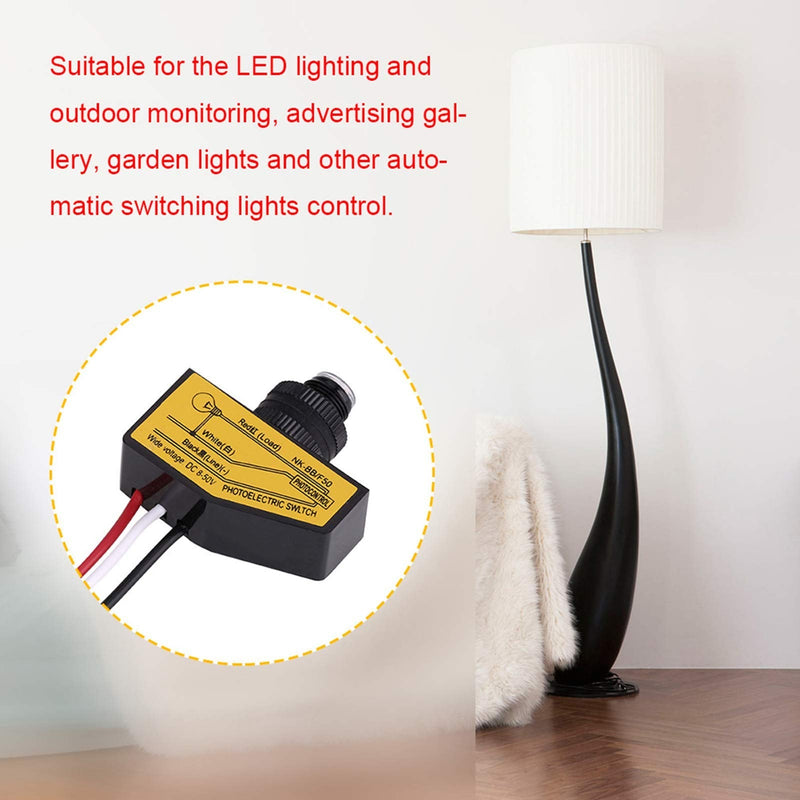 12V 24V 36V 48V Photocell Switch, Mini Photocell Switch Auto ON Off Light Sensor Control Switch 8V to 50VDC