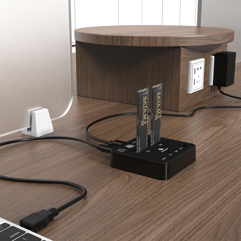 ISHEEP M.2 SATA SSD Docking Station, USB 3.1 (5Gbps) Offline Cloner & Duplicator, One-Button Backup, Tool-Free Plug and Play Vertical Design for Fast Data Transfer and Drive Upgrades