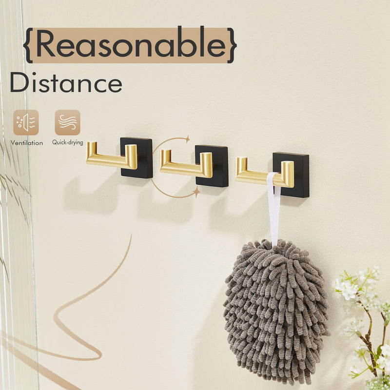 KOKOSIRI Robe Hooks Bath Towel Hooks Bathroom Hardware Double Coat Hooks Wall Mounted, Stainless Steel 3 Pack Black with Gold B1015GDK-P3 Black Gold
