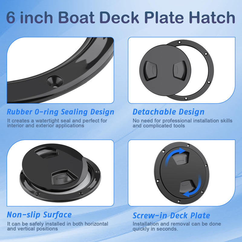 5 inch / 6 inch / 8 inch Boat Round Deck Plate Non Slip Inspection Hatch, Marine Access Port Hatch Cover with Screws, Detachable Water Tight Lid Cover for Marine Boat Yacht 6" Black