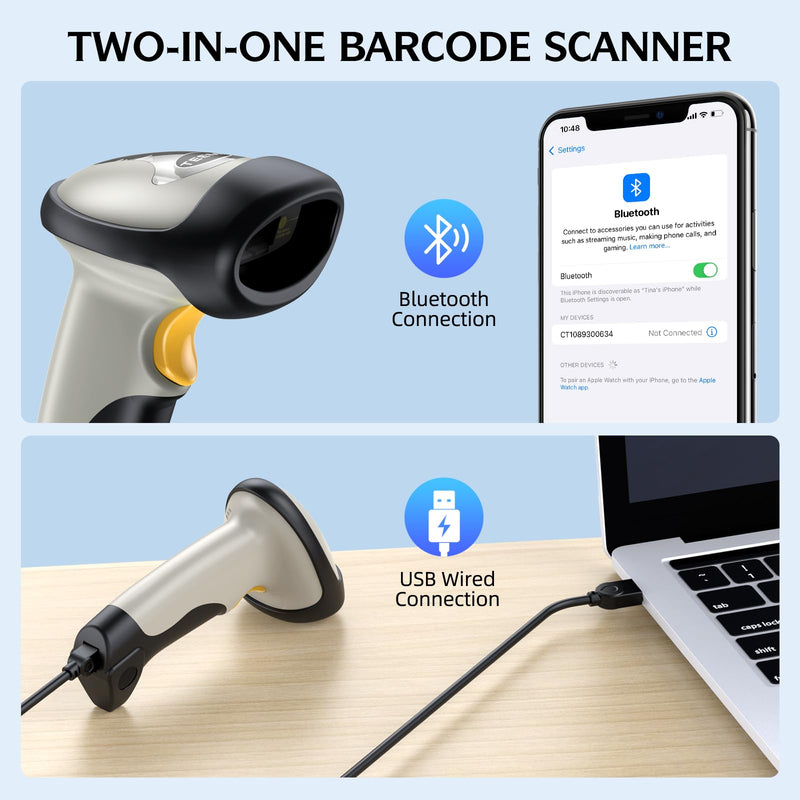 TEEMI Bluetooth Barcode Scanner with Optional Stand, 1d Laser Handheld Automatic Bar Code Reader for iPhone iPad Android Tablet PC, Mac OS X, Android, Windows 10 and iOS 14 (Stand Included) Stand Included