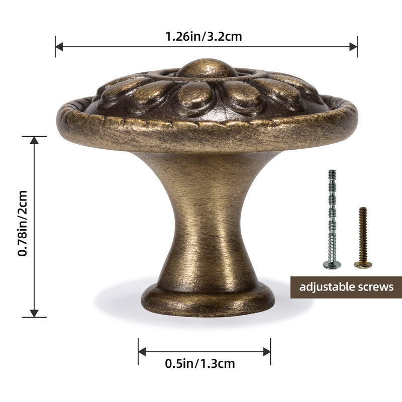 15 Pack Antique Brass Drawer Knobs, Vintage Dresser Drawers Knobs, Solid Round Cabinet Knobs, Single Hole Cabinet Hardware for Refinished Furniture, Diameter-1.18in 15 Pcs brass knobs