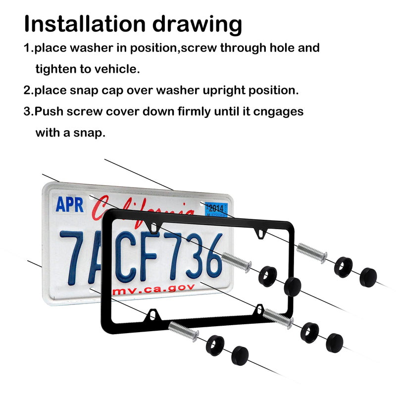 Alpmosn 2PCS Stainless Steel License Plate Frames, 4 Holes Car Licence Plate Covers with Screws Washers and Caps, Car Exterior Accessories, License Plate Holder for US Vehicles (Black) Black