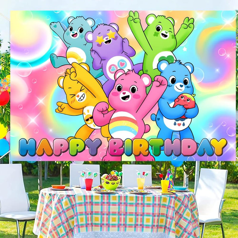 Cute Bears Backdrop Happy Birthday Banner for Cute Bears Party Decorations Supplies (5x3ft)