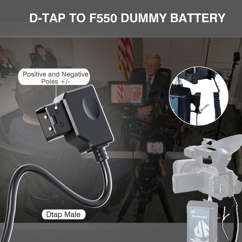 F1TP D-tap to NP-F550 Dummy Battery Coiled Power Cable for Sony NP NP-F550/770/570 NP-F970 Atomos Ninja Monitor Power LED Light (D-TAP to NP-F550 Dummy Battery)