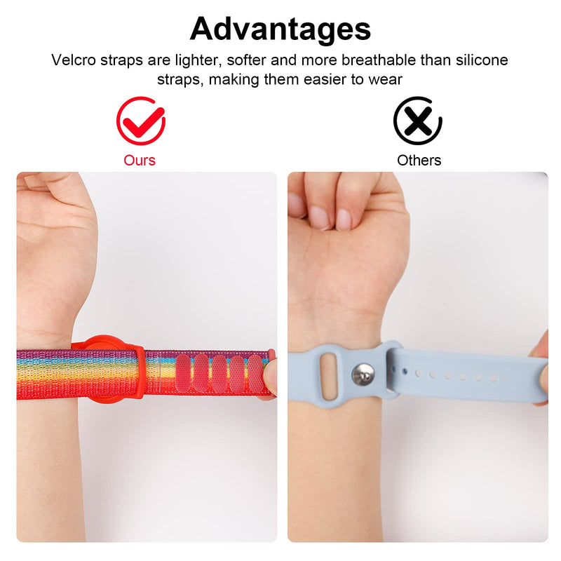Kids Wristband Compatible with Apple AirTag, Protective Case for Air Tag GPS Tracker Holder with Nylon Bracelet, Adjustable Anti Lost Watch Band for Toddler Child Elder (Rainbow B) Rainbow B