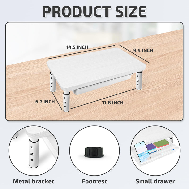 Monitor Riser, White Monitor Stand, Block to Raise TV Height, Solid Wood & Metal Computer Stand, Ergonomic TV Riser Block, 1 Pack, White, 14.5 Inch 1PCS White