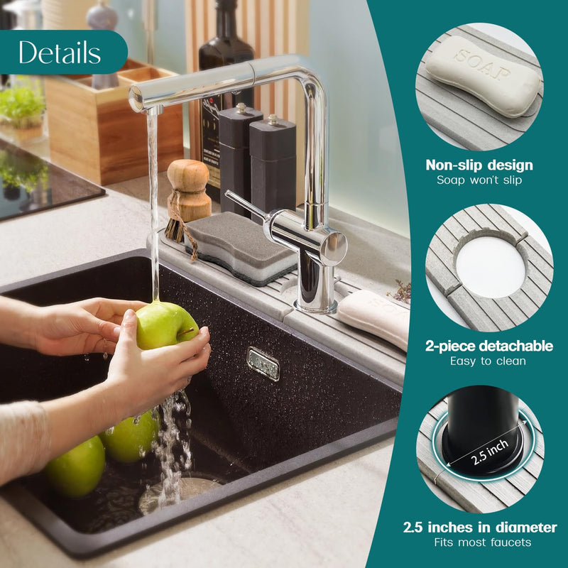 eormoe Diatomite Sink Splash Guard - DryingNeat Kitchen Faucet Mat, Instant Dry Water Absorbing Stone Tray for Sink, Durable Protector for Kitchen Bathroom Counter [Light Grey, 17.7" x 3.9"] Light Grey 17.7" x 3.9"