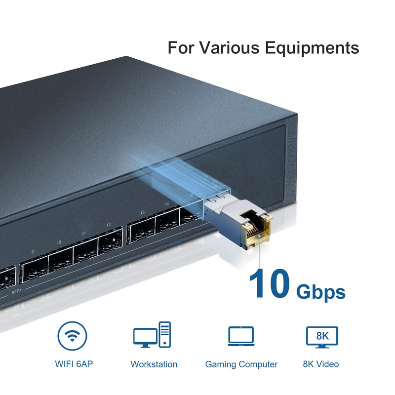 10GBASE-T SFP+ to RJ45 Module, 10Gb Ethernet Copper RJ-45, 10gbe Gigabit Mini gbic Computer Networking Transceiver Compatible with Brocade 10G-SFPP-T, up to 30-Meter 10GBase-T: 30m for Brocade