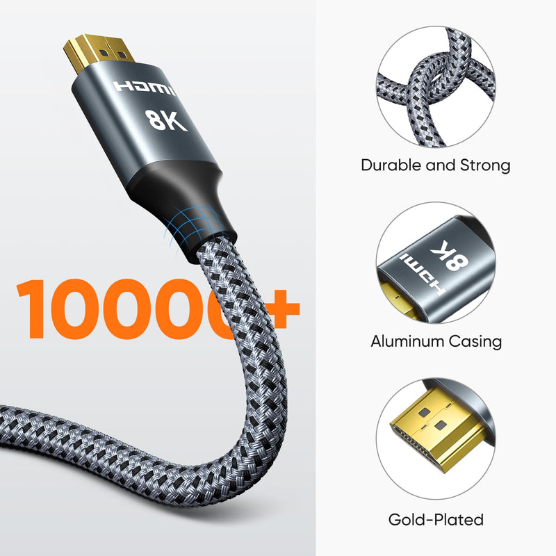 ARISKEEN 8K HDMI 2.1 Cable 10M, Ultra HD 48Gbps High Speed Nylon Braided HDMI Cable, Supports 8K@60HZ, 4K@120Hz, eARC HDR10, Compatible with TV Xbox One PS4 PS5 Switch Monitor DVD Laptop 1 piece