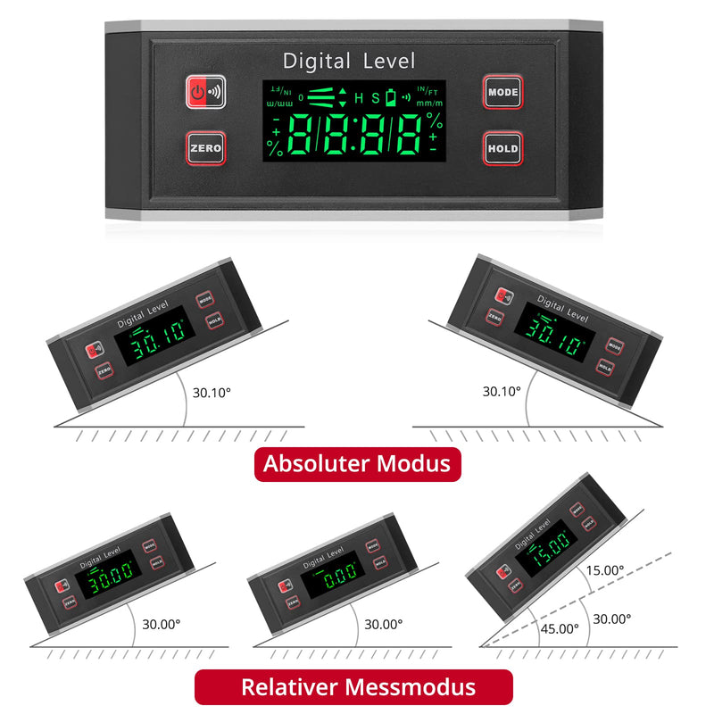 XUNTOP Digital Protractor LED Inclinometer Waterproof IP65 with V-Groove Magnetic Base, Inclinometer for Automotive, Wood and Machinery Industries (Battery Included)