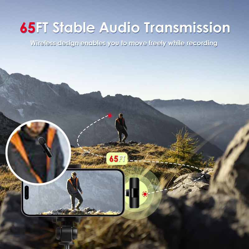 2-in-1 Wireless Lavalier Microphone for iPhone/Android/Camera/USB-C – Noise Cancelling Lapel Mic, 7-Hour Mini Clip-On Battery, for Vlogging, YouTube, TikTok, Live Streaming & Video Recording