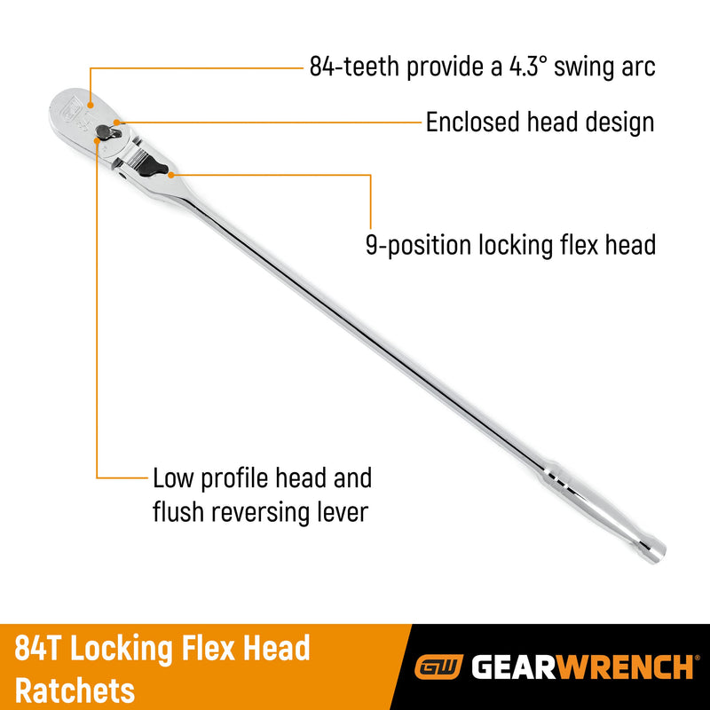 GEARWRENCH 2 Piece Drive 84 Tooth Locking Flex Head Teardrop Ratchet set - 81274A-07 2 Pc. Locking Flex New Version