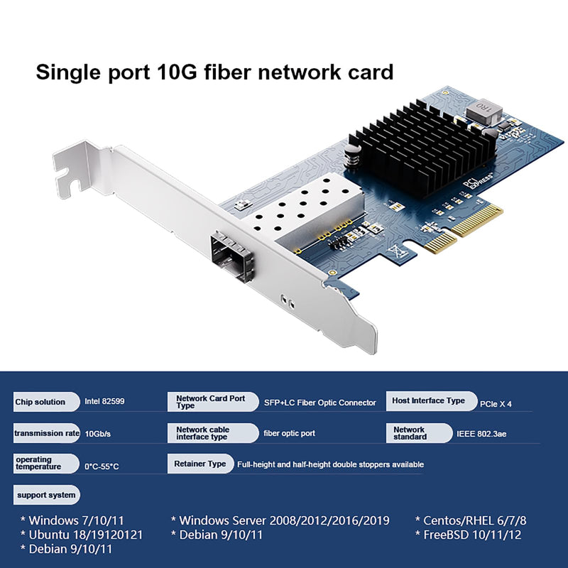 10Gb Open SFP+ PCI-e Network Card, with Intel 82599(X520-DA1) Controller, 10Gbps Ethernet Adapter, 10Gbe 10G NIC Card, Support Windows/Windows Server/VMware