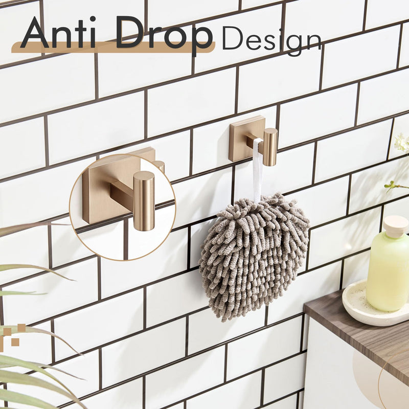 KOKOSIRI Robe Hooks for Bathrooms Towel Hook, Wall Mounted Coat Hooks Bathroom Hardware 2 Pack Champagne Bronze Stainless Steel B1013CPG-P2