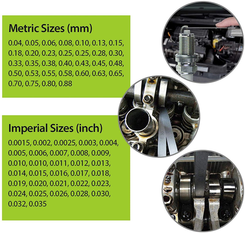Feeler gauges, valve gauge, distance gauge, 32 blades, high-precision feeler gauge, stainless steel with dual marked metric and imperial gap measuring tool. 95*15*14MM