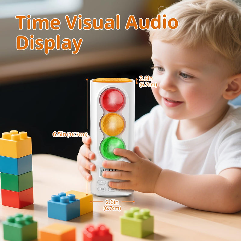 Traffic Light Visual Audio Digital Timer, LCD Display Volume Adjustment, with 4 Ringtones for Kids Classroom Home Kitchen Game Countdown Pause Memory Function Charger Type C Cable Included White