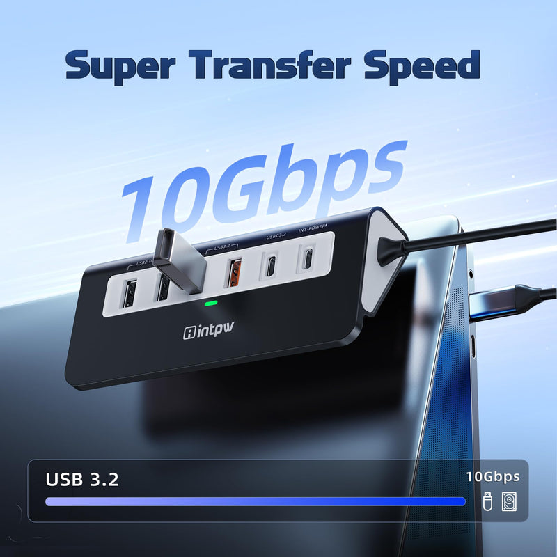 USB C Hub 10Gbps, 9-in-1 USB C Docking station 3.28FT with 4K@60Hz HDMI, Type-C & 2 Type-A 3.2, 2 USB-A 2.0, PD 100W, SD/TF Port, Black Aluminum USB Hub for Laptop, iPhone 16/15, MacBook Air/Pro