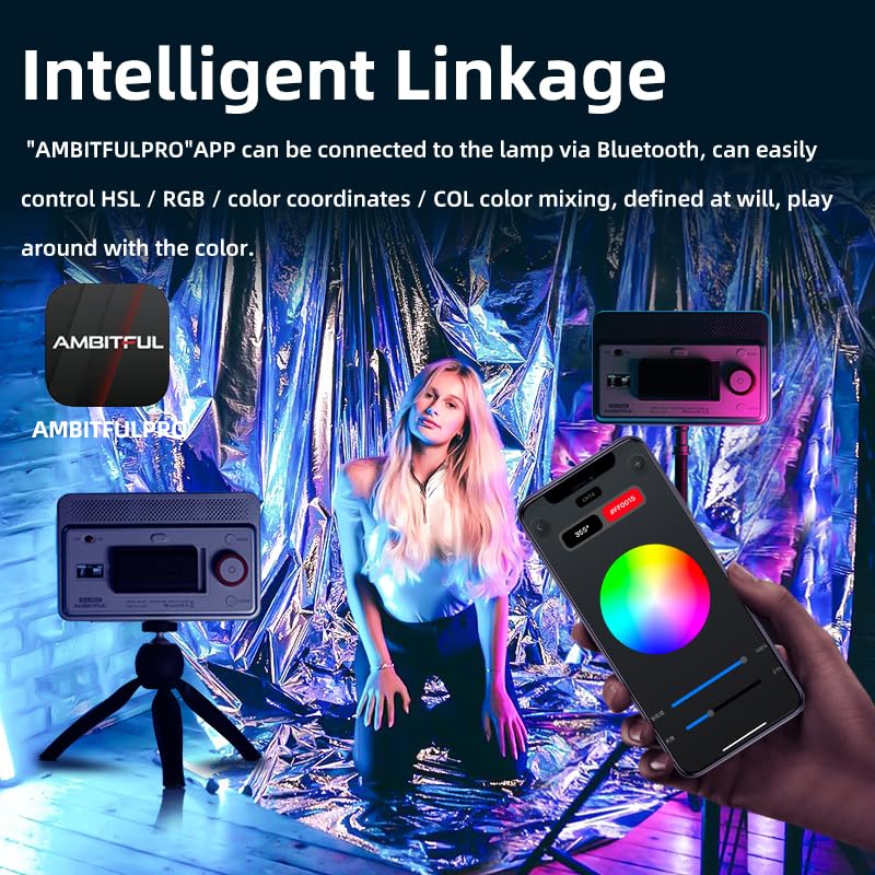 AMBITFUL Video Lighting with APP Control, RGB Full Colour, 10 FX Effects, Hot Shoe Base for Photography Video Lighting Studio, CRI/TLCI 95+ （VL15C VL15C