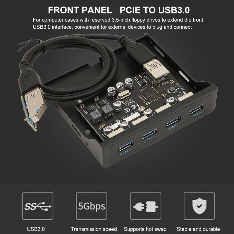 Front Panel PCIE to USB 3.0 Hub with 4 Port, 3.5 Inch PC Front Panel Internal Card Reader PCIE USB Adapter with 4 X USB3.0 Output Port for Computer Case Front Bay