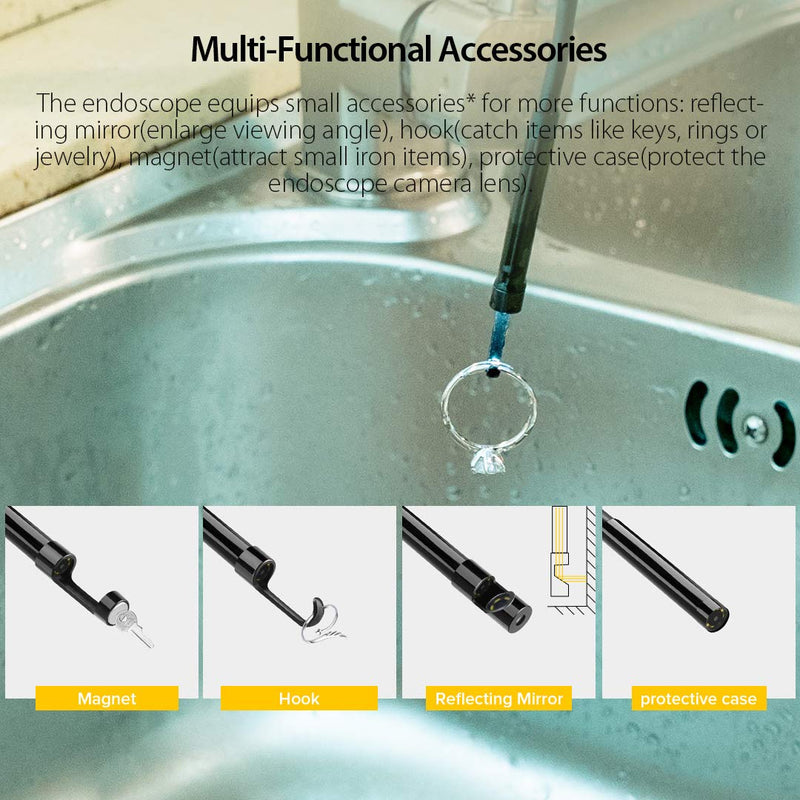 Ulefone uSmart Endoscope E01 for Ulefone Armor 34/33/30/29/28/26/24/21/Pad Series, IP67 Waterproof 3-in-1, 2M Semi-Rigid, 5.5 mm Borescope Inspection Camera, 6 LED Lights Single Camera