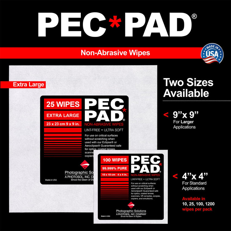 PEC-PAD Lint Free Wipes 4”x4” Non-Abrasive Ultra Soft Cloth for Cleaning Sensitive Surfaces like Camera, Lens, Filters, Film, Scanners, Telescopes, Microscopes, Binoculars. (100 Sheets Per/Pkg) 2-Pack 1 Count (Pack of 2)