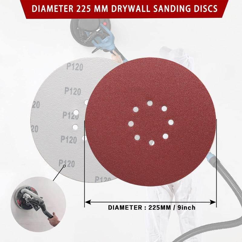 STEBRUAM sandpaper 225 mm Velcro, sanding disc 50 pieces 225 mm sanding discs for drywall sander sanding giraffe long neck sander sanding giraffe grit 10x P40/60/80/120/240 8 hole round 50 pieces - 40, 60, 80, 120, 240 grit