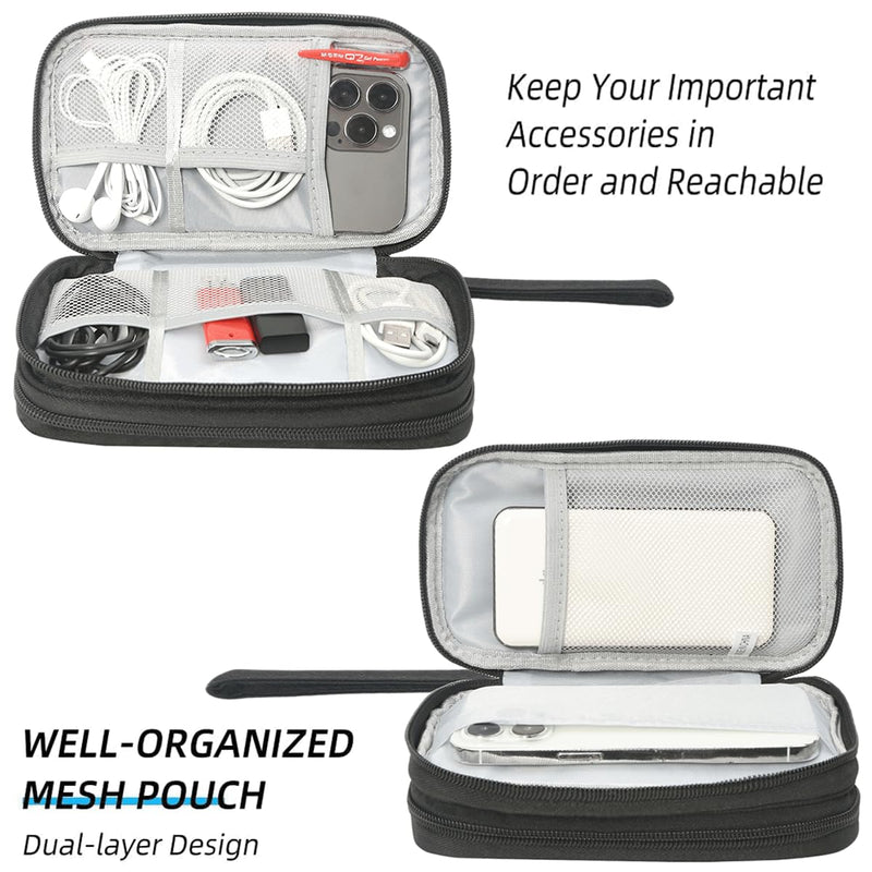 Electronics Organizer Travel Bag, Small Cable Organizer Case Waterproof Accessories Pouch, Travel Electronic Carrying Case for Cord, Charger, Phone, USB, Power Bank, Earphone (Black, Medium) Black